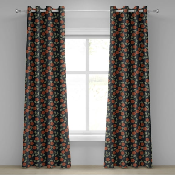 Ambesonne Garden Art Grommet Curtain, Flower Dark Toned Dots, 50" x 84", Night Blue Ruby Green