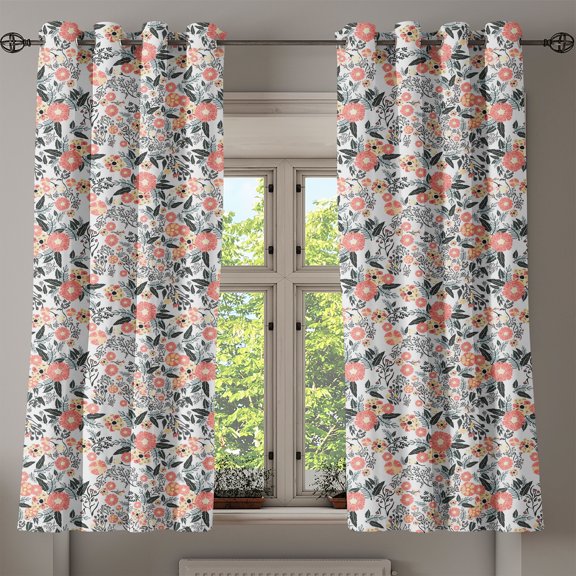 Ambesonne Garden Art Grommet Curtain, Flowering Field, 50" x 63", Charcoal Grey Mustard