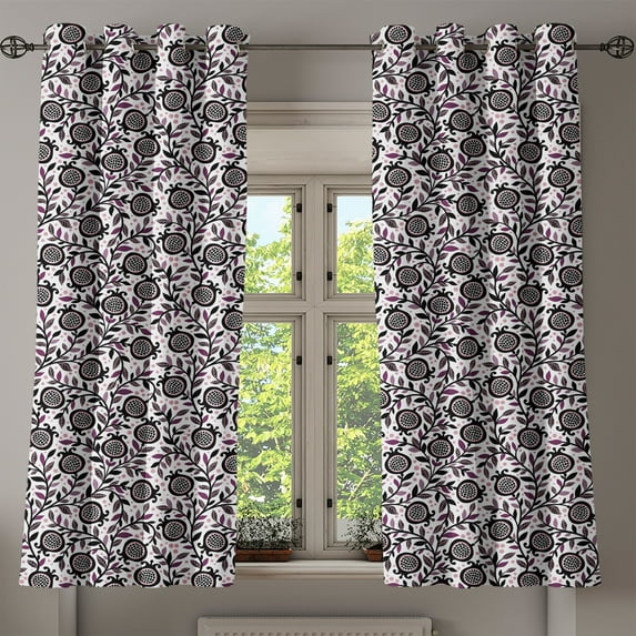 Ambesonne Garden Art Grommet Curtain, Pomegranate Floral, 50" x 54", Plum Blush Black