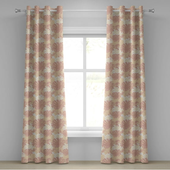 Ambesonne Garden Art Grommet Curtain, Retro Floral Blooms, 50" x 72", Coral White Peach