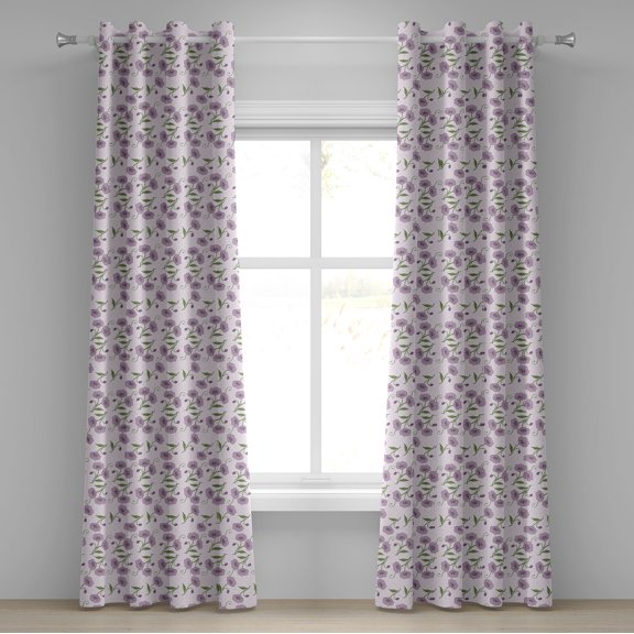 Ambesonne Garden Art Grommet Curtain, Retro Violets Buds, 50" x 96", Mauve Green