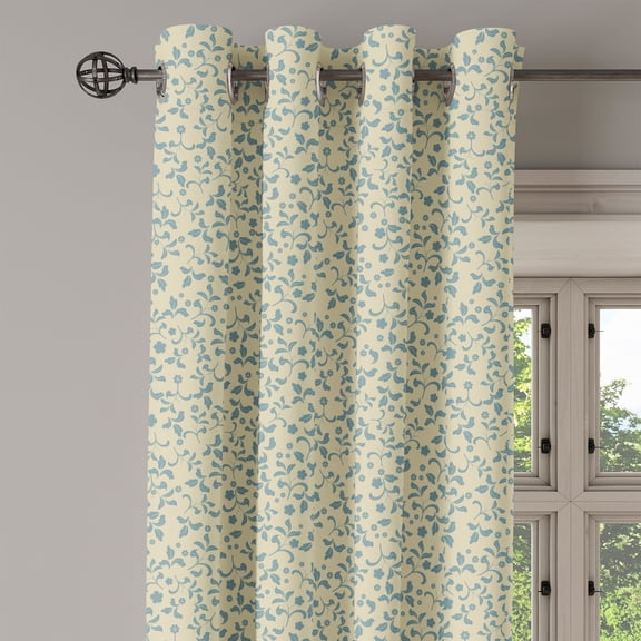 Ambesonne Garden Art Grommet Curtain Single Panel, Leaves Blossoms, 50"x60", Beige and Pale Grey