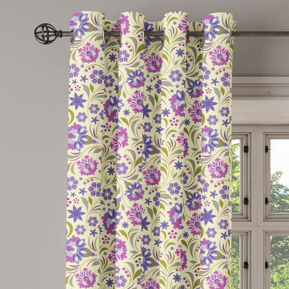 Ambesonne Garden Art Grommet Curtain Single Panel, Pale Toned Pattern, 50"x60", Pale Green Lavender