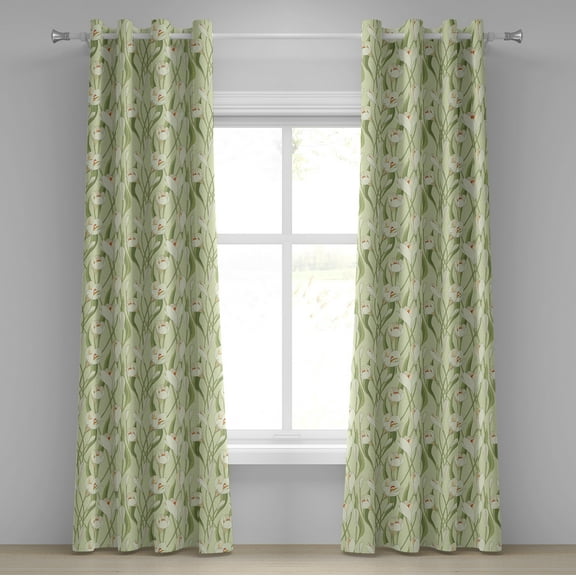 Ambesonne Garden Art Grommet Curtain, Spring Flora Bouquet, 50" x 96", Pale Green Orange Cream