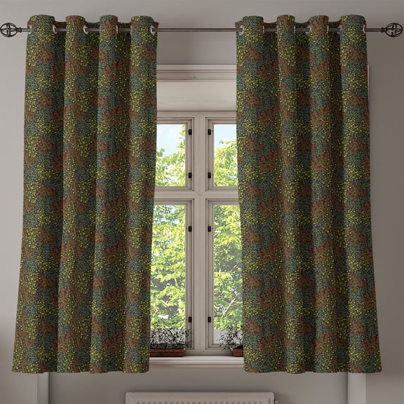 Ambesonne Garden Art Grommet Curtain, Wildlife of Forest, 50" x 63", Royal Blue Army Green