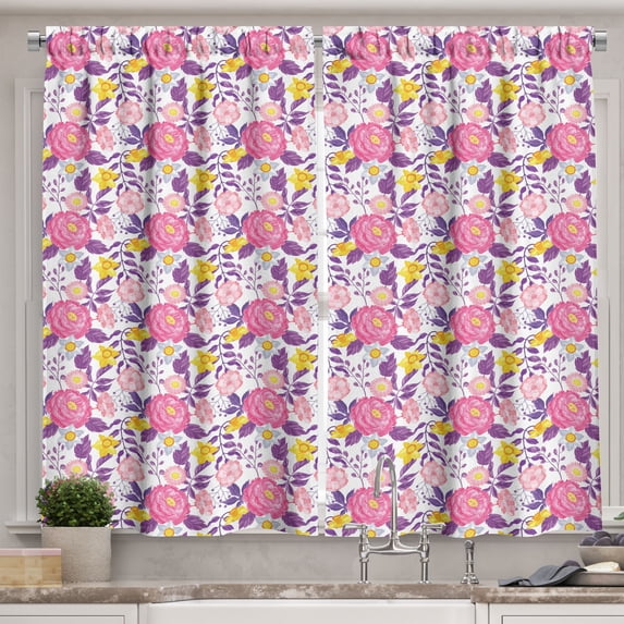 Ambesonne Garden Art Kitchen Curtains, Delicate Blossoms, 55"x39", Multicolor