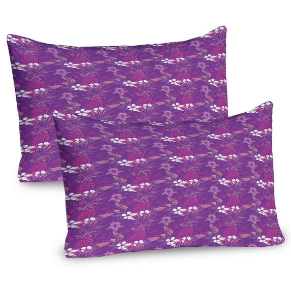 Ambesonne Garden Art Pillow Sham 2 Pack, Leaves Summer, 30"x20", Violet Magenta