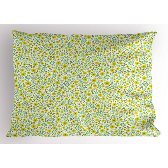 Ambesonne Garden Art Pillow Sham, Blossoming Spring Meadow, 26" X 20", Multicolor