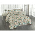 thumbnail image 1 of Ambesonne Garden Art Quilted Bedspread Set 3 Pcs, Boho Watercolor Floral, Queen, Orange Coral Laurel Green, 1 of 4