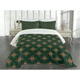 thumbnail image 1 of Ambesonne Garden Art Quilted Bedspread Set 3 Pcs, Ornate Flower Design, Queen Size, Apricot Ruby Dark Green, 1 of 5