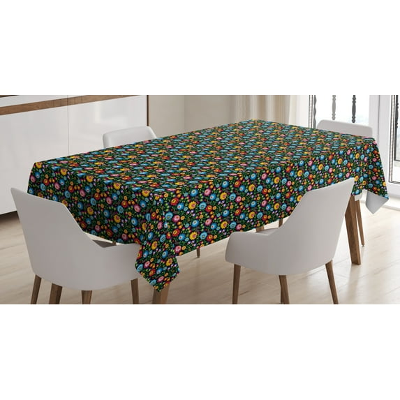 Ambesonne Garden Art Tablecloth Rectangular Table Cover, Colorful Blooming Petals, 52"x70", Multicolor