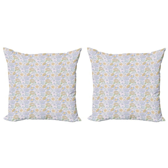 Ambesonne Garden Art Throw Pillow Cover 2 Pack, Doodle Nature Scroll, 24", Multicolor