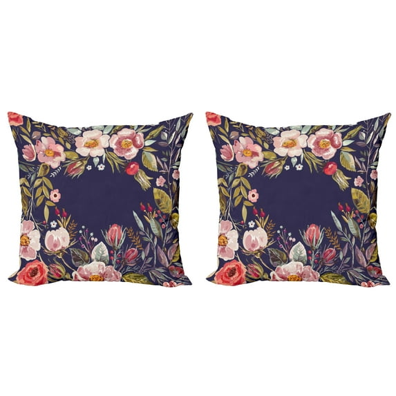 Ambesonne Garden Art Throw Pillow Cover 2 Pack, Flower Arrangement, 24", Multicolor