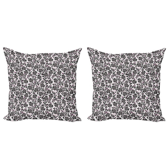 Ambesonne Garden Art Throw Pillow Cover 2 Pack, Pomegranate Floral, 16", Plum Blush Black