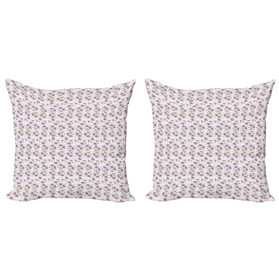 Ambesonne Garden Art Throw Pillow Cover 2 Pack, Retro Violets Buds, 16", Mauve Green