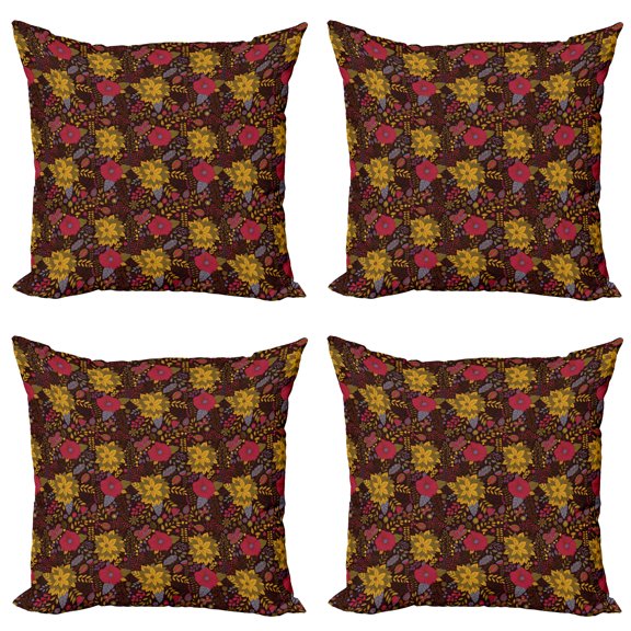 Ambesonne Garden Art Throw Pillow Cover 4 Pack, Flourishing Nature Art, 16", Multicolor