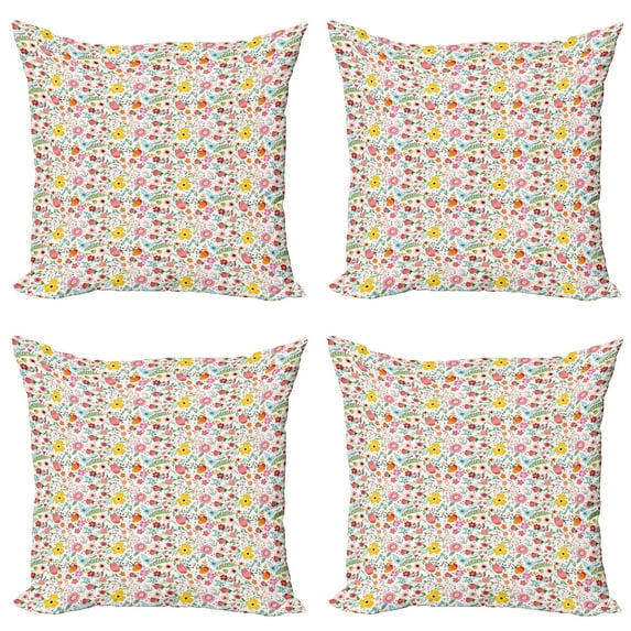 Ambesonne Garden Art Throw Pillow Cover 4 Pack, Herbs and Flowers, 18", Multicolor