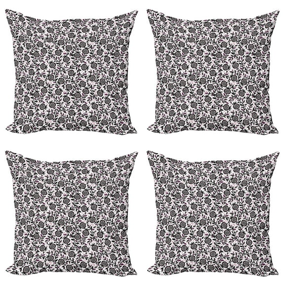 Ambesonne Garden Art Throw Pillow Cover 4 Pack, Pomegranate Floral, 18", Plum Blush Black