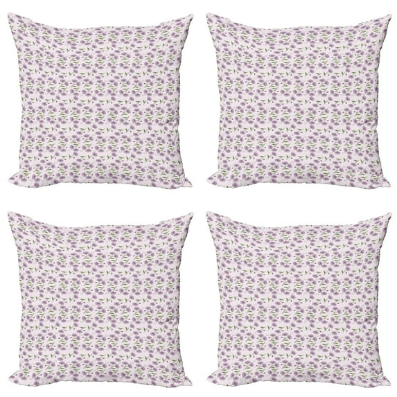 Ambesonne Garden Art Throw Pillow Cover 4 Pack, Retro Violets Buds, 24", Mauve Green