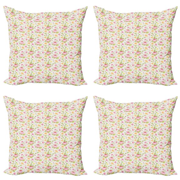 Ambesonne Garden Art Throw Pillow Cover 4 Pack, Thriving Peonies, 18", Multicolor