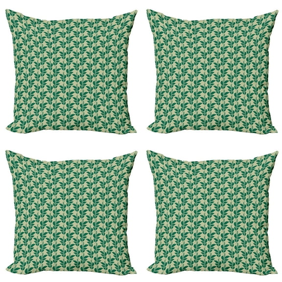 Ambesonne Garden Art Throw Pillow Cover 4 Pack, Tropical Leafy Plant, 16", Pale Khaki Forest Green