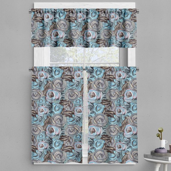 Ambesonne Garden Art Valance & Curtain, Botanical Roses Bouquet, 55"x24", Cadet Blue Pale Pink