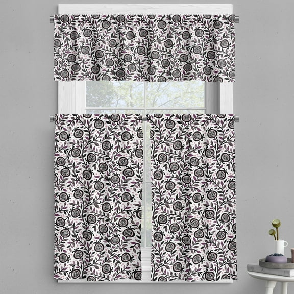 Ambesonne Garden Art Valance & Curtain, Pomegranate Floral, 55"x45", Plum Blush Black