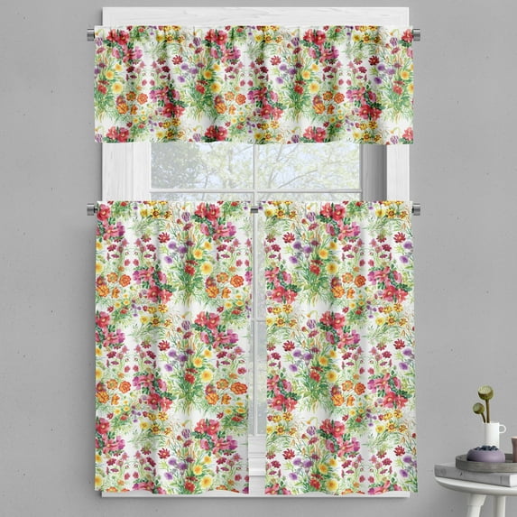 Ambesonne Garden Art Valance & Curtain, Watercolor Peony, 55"x45", Multicolor