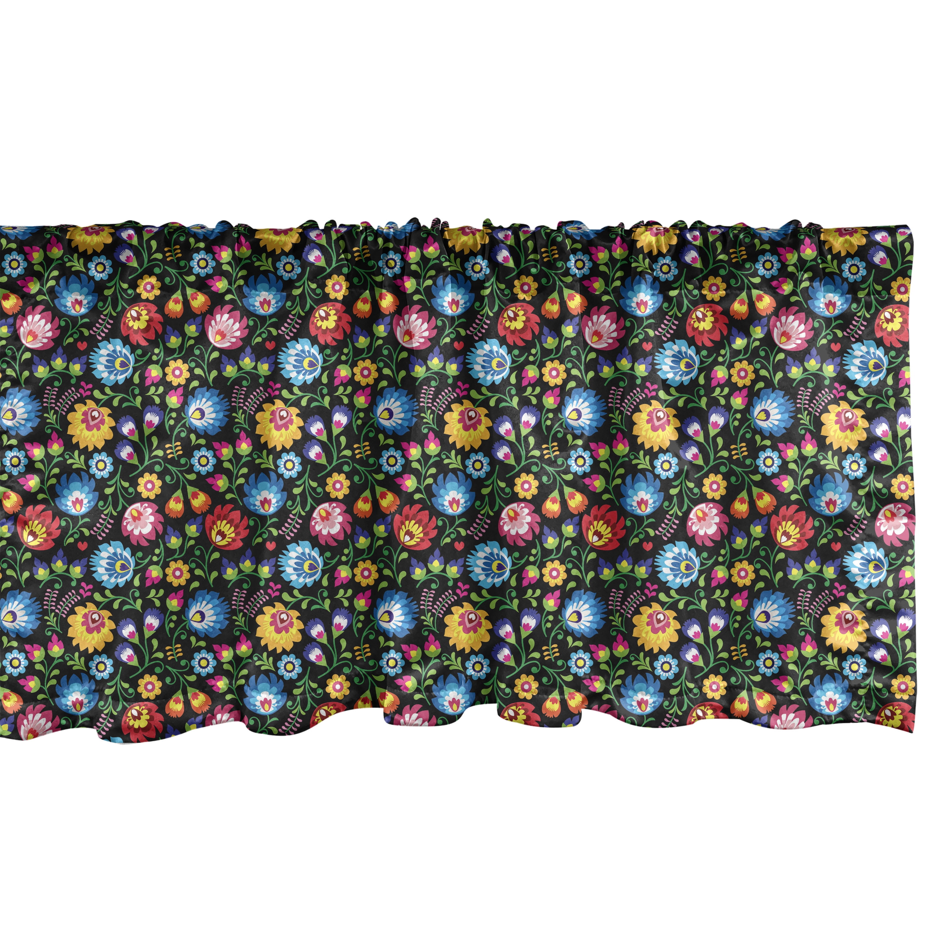 Multicolor Floral Satin Polyester Rod Pocket Valance Set