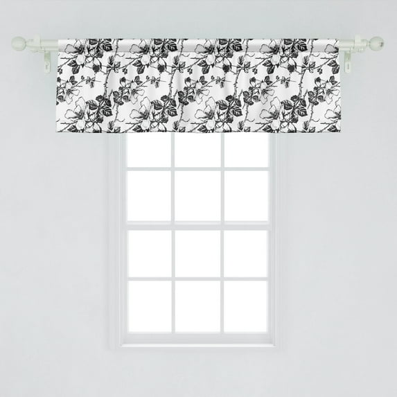 Ambesonne Garden Art Window Valance, Flower Branches with Thorns Damask Pattern Monochrome Illustration, Curtain Valance for Kitchen Bedroom Decor with Rod Pocket, 54" X 18", Charcoal Grey and White