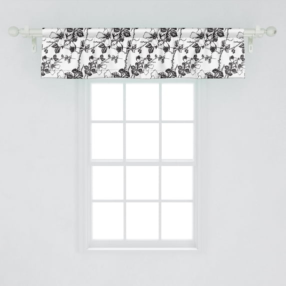 Ambesonne Garden Art Window Valance, Flower Branches with Thorns Damask Pattern Monochrome Illustration, Curtain Valance for Kitchen Bedroom Decor with Rod Pocket, 54" X 12", Charcoal Grey and White