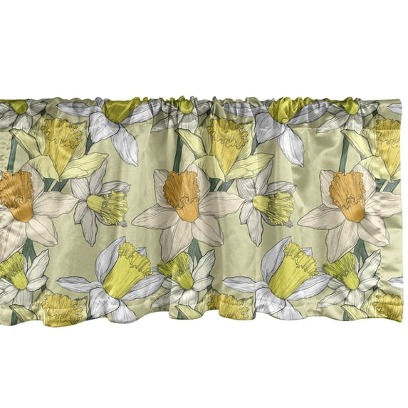 Ambesonne Garden Art Window Valance, Narcissus Flowers Bouquet Colorful Jonquil Blooms Hand Drawn Spring Pattern, Curtain Valance for Kitchen Bedroom Decor with Rod Pocket, 54" X 18", Multicolor