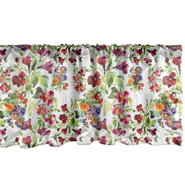 Ambesonne Garden Art Window Valance, Seasonal Flowers, 54" X 18", Multicolor