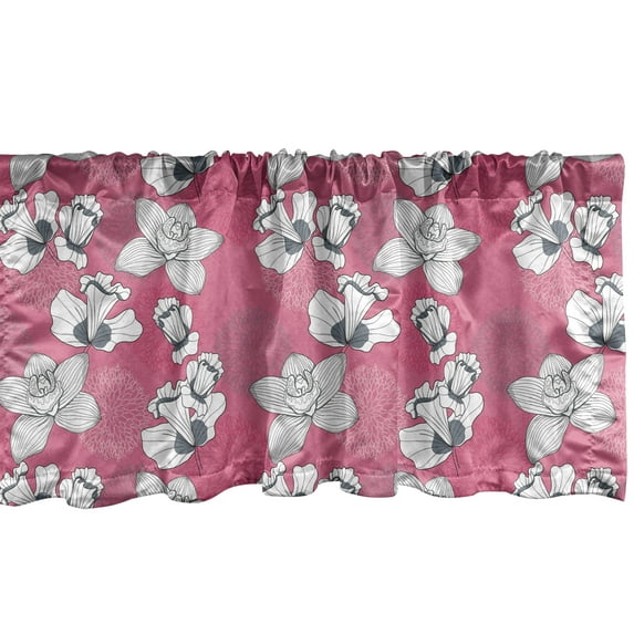 Ambesonne Garden Art Window Valance, Sketch Flower Motifs, 42" x 18", Pink Grey and White