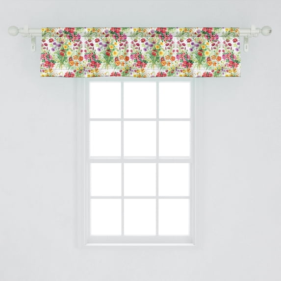 Ambesonne Garden Art Window Valance, Watercolor Peonies and Wildflowers Botanical Illustration Vintage Inspirations, Curtain Valance for Kitchen Bedroom Decor with Rod Pocket, 54" X 12", Multicolor