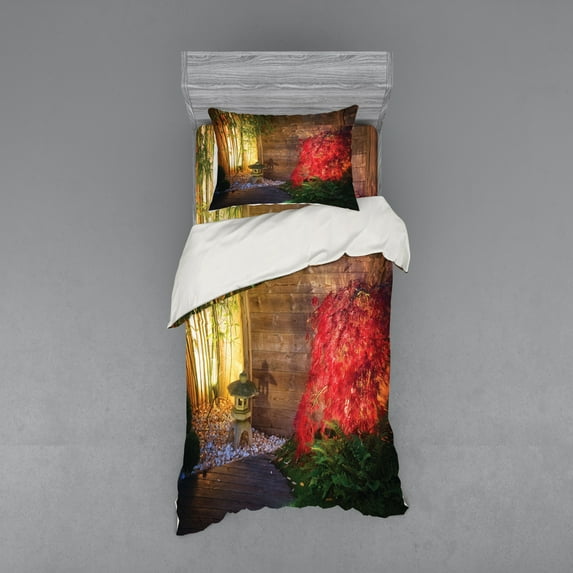 Ambesonne Garden Bedding Set 3 Pcs, Japanese Autumnal Themed, Twin XL, Multicolor