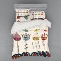 Ambesonne Garden Bedding Set 4 Pcs, Cartoon Birds and Flowers, Queen, Multicolor