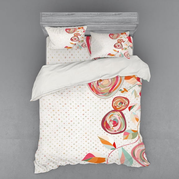 Ambesonne Garden Bedding Set 4 Pcs, Flower Petals Buds Dots, Queen, Multicolor