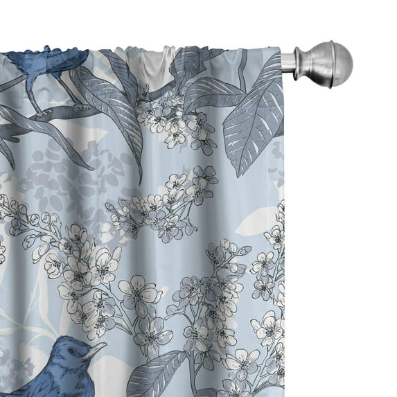 Ambesonne Garden Curtains, Birds on Branch Flowers Plot, Pair of 28"x84", Lavender Blue and Grey