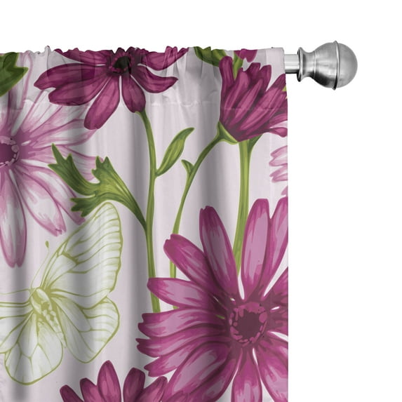 Ambesonne Garden Curtains, Butterflies Wildflowers Art, Pair of 28"x95", Olive Green and Dried Rose