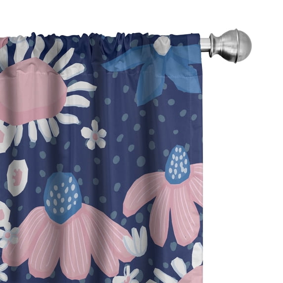 Ambesonne Garden Curtains, Chamomile Wildflower Plot, Pair of 28"x95", Dark Violet Blue and Rose