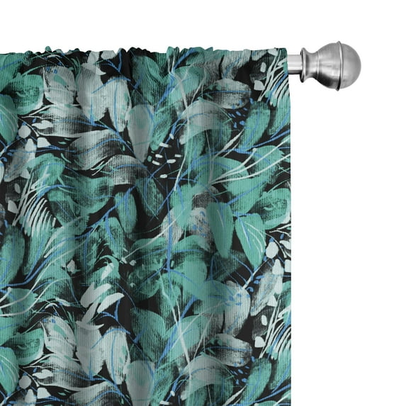 Ambesonne Garden Curtains, Digital Repetitive Leaves, Pair of 28"x84", Dark Seafoam and Pale Teal
