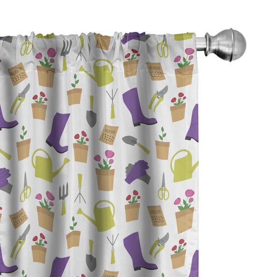 Ambesonne Garden Curtains, Flowerpot Scissors Flowers, Pair of 28"x63", Violet and Yellow Green