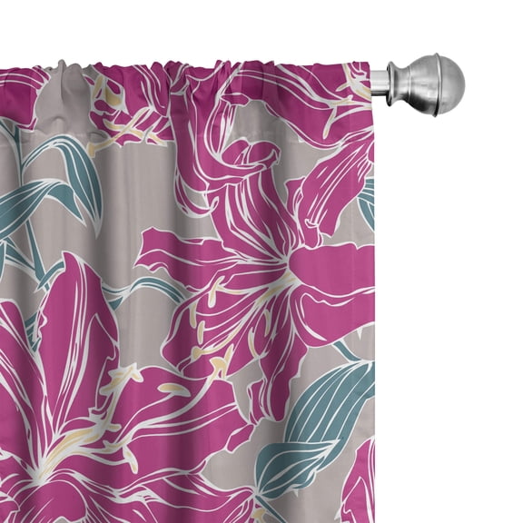 Ambesonne Garden Curtains, Lily Flowers Floral Plot, Pair of 28"x63", Soft Pink Slate Blue