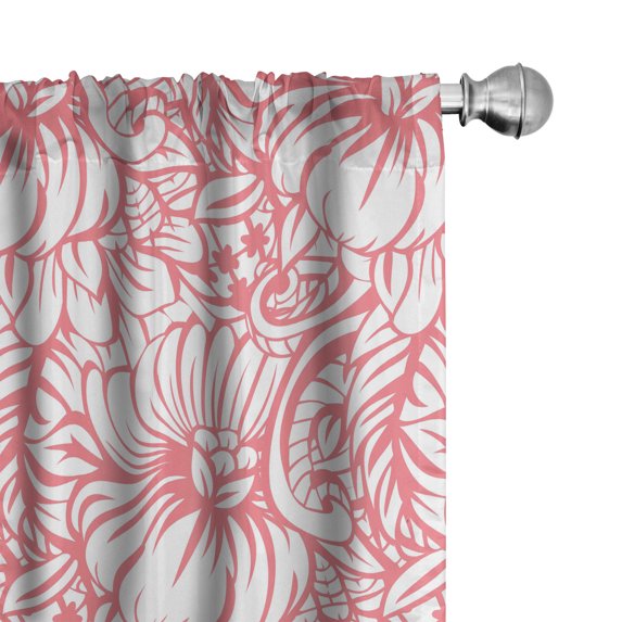 Ambesonne Garden Curtains, Monochrome Flowers Floral, Pair of 28"x84", Pale Ruby White