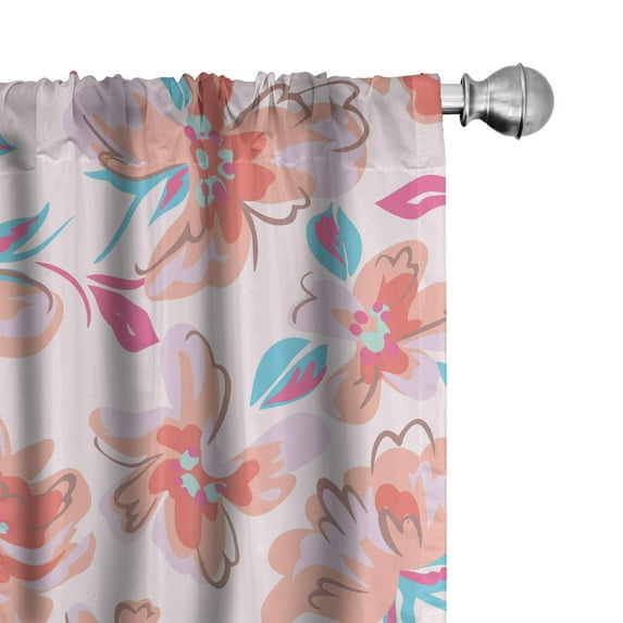 Ambesonne Garden Curtains, Oversimplified Peonies Art, Pair of 28"x95", Soft Pink and Pale Salmon