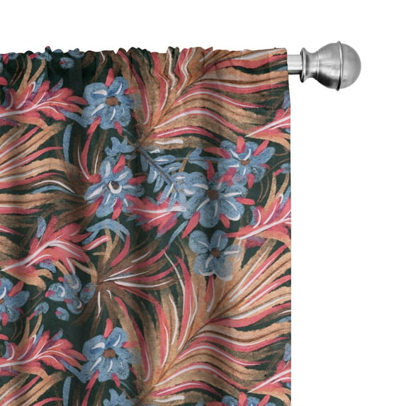 Ambesonne Garden Curtains, Palm Leaves Spring Flowers, Pair of 28"x84", Sand Brown Ceil Blue