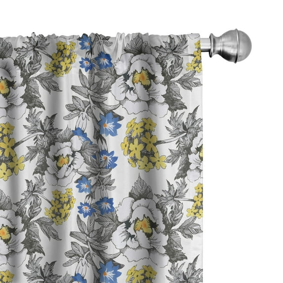 Ambesonne Garden Curtains, Peony Hydrangea Violets, Pair of 28"x63", Dark Grey Yellow