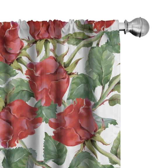 Ambesonne Garden Curtains, Roses Branches Flora Plot, Pair of 28"x63", Scarlet and Reseda Green