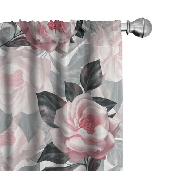 Ambesonne Garden Curtains, Roses Romantic Scene Art, Pair of 28"x84", Pastel Pink and Pale Grey